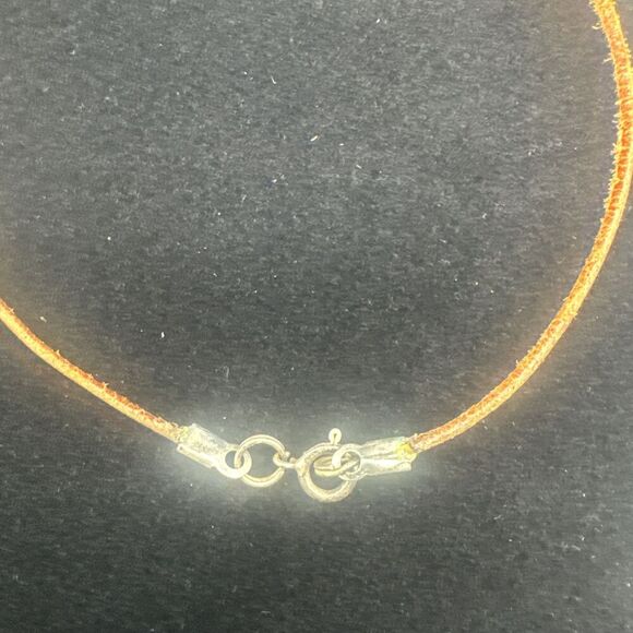 Metal Tree of Life Necklace W/ Brown Thin Leather & Beads 10” - Picture 3 of 4